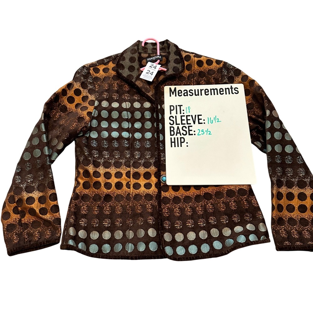 KHANGURA Women's‎ Brown Gold Polka Dot Jacket Blazer Size M